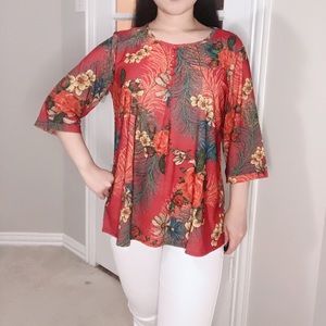 Women elbow length printed floral t shirt blouse top plus size oversize loose